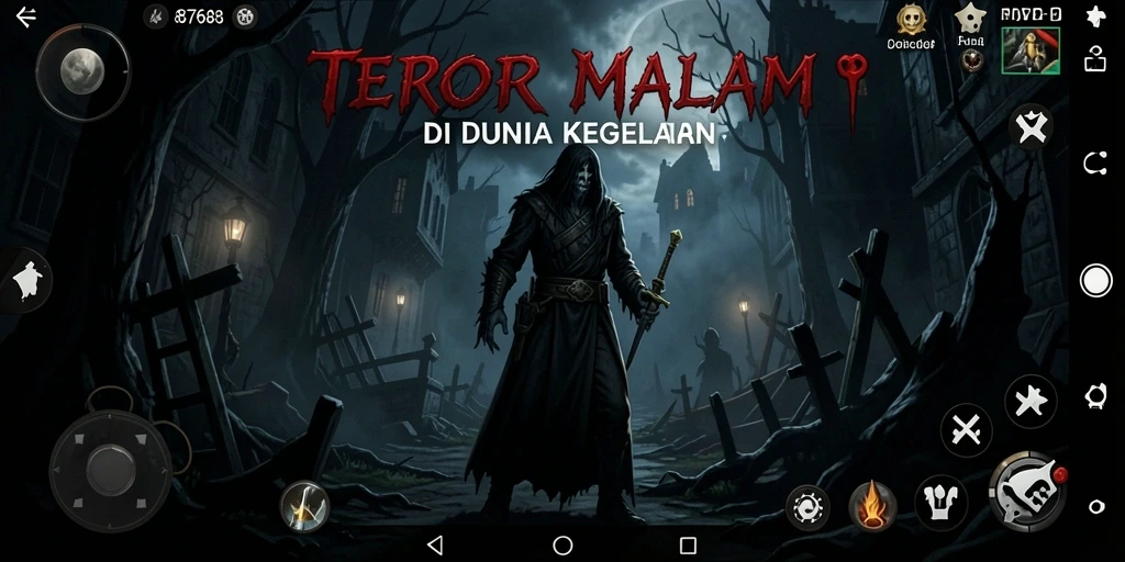 Screenshot gameplay menegangkan dari 8768 di dunia yang gelap dan menyeramkan.