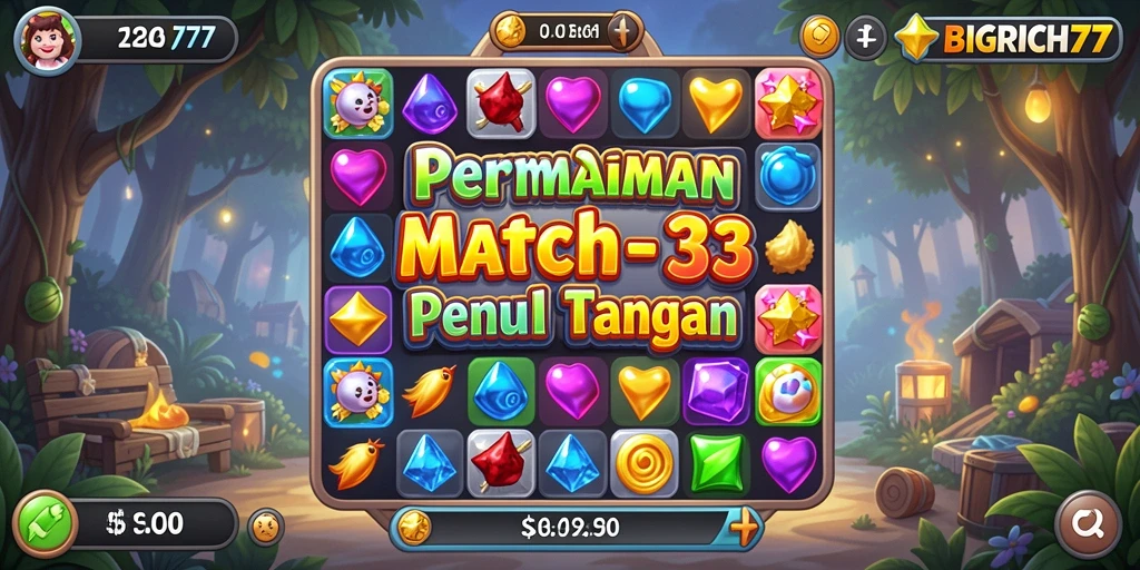 Tampilan gameplay BIGRICH77 dengan warna-warna cerah dan item yang menarik.