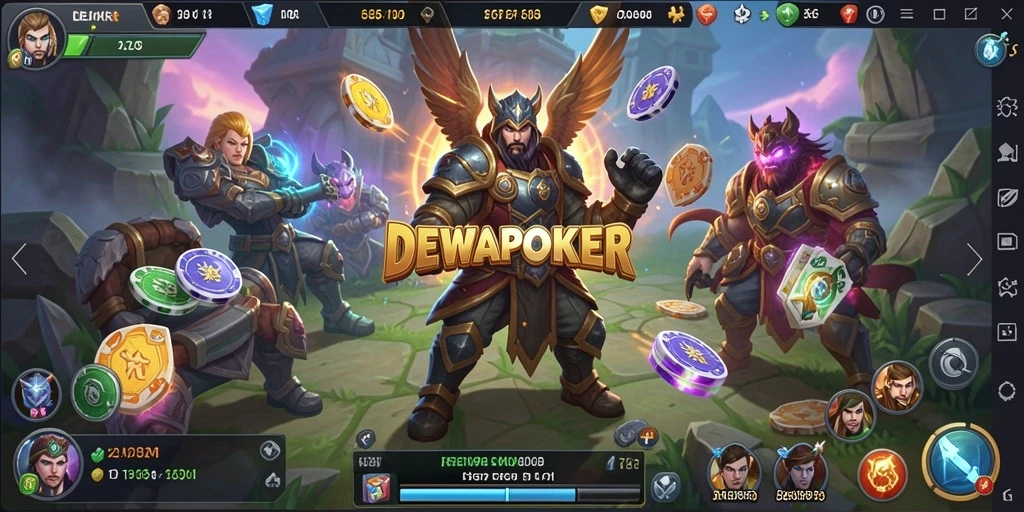Tangkapan layar gameplay DEWAPOKER menampilkan aksi seru dengan karakter yang bertarung di arena.