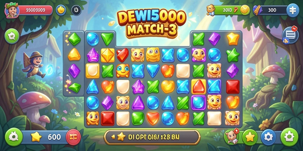 Tangkapan layar DEWI5000 menampilkan gameplay Match-3 yang seru.