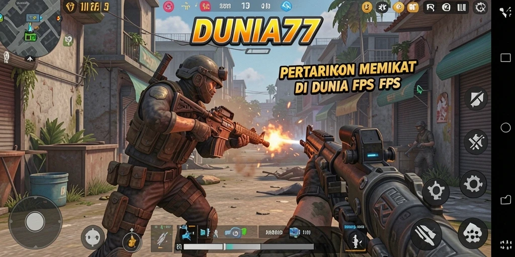 Tampilan mendebarkan gameplay DUNIA77 dalam pertempuran FPS.