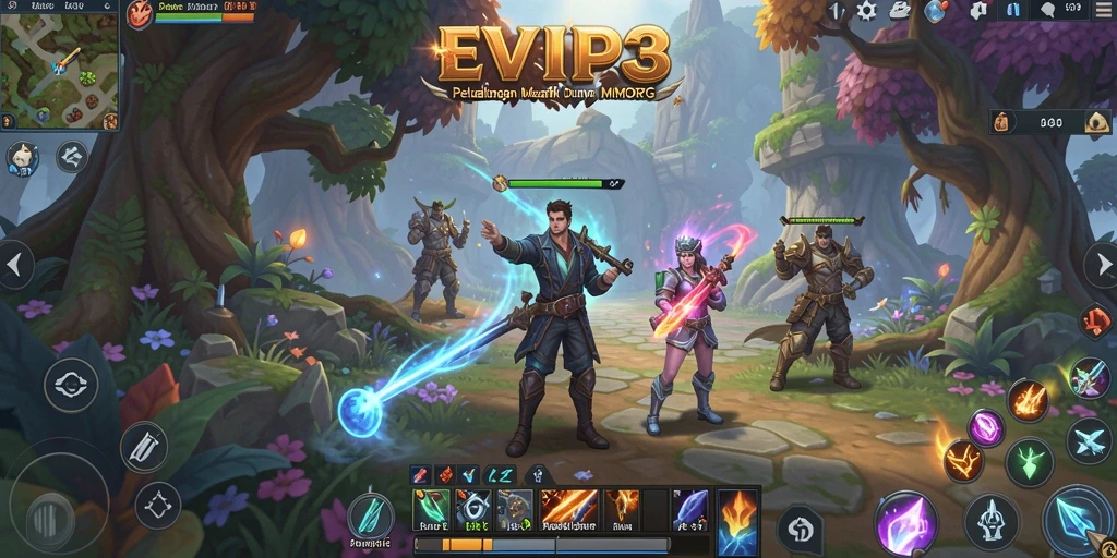 Gameplay <strong>EVIP3</strong> yang menarik dengan pertarungan dan eksplorasi dunia fantasi.