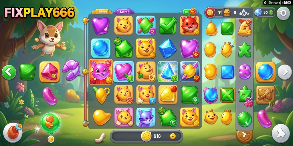 Tampilan menarik dari gameplay Match-3 FIXPLAY666 yang penuh warna.