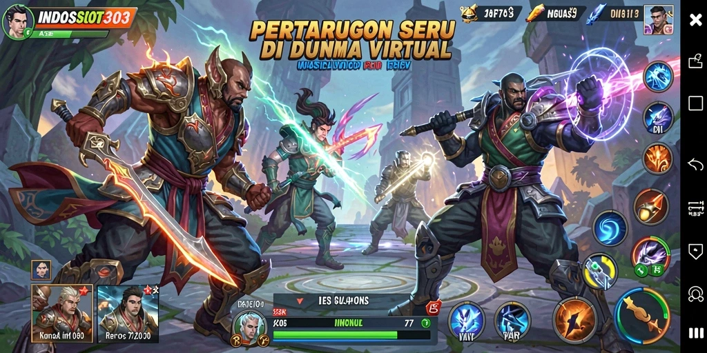 Screenshot gameplay <strong>INDOSLOT303</strong> menampilkan pertarungan seru antara karakter yang berbeda.