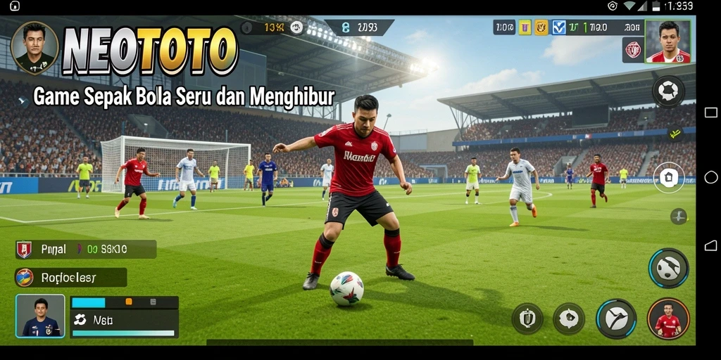 Tampilan gameplay NEOTOTO yang menampilkan aksi sepak bola intens.