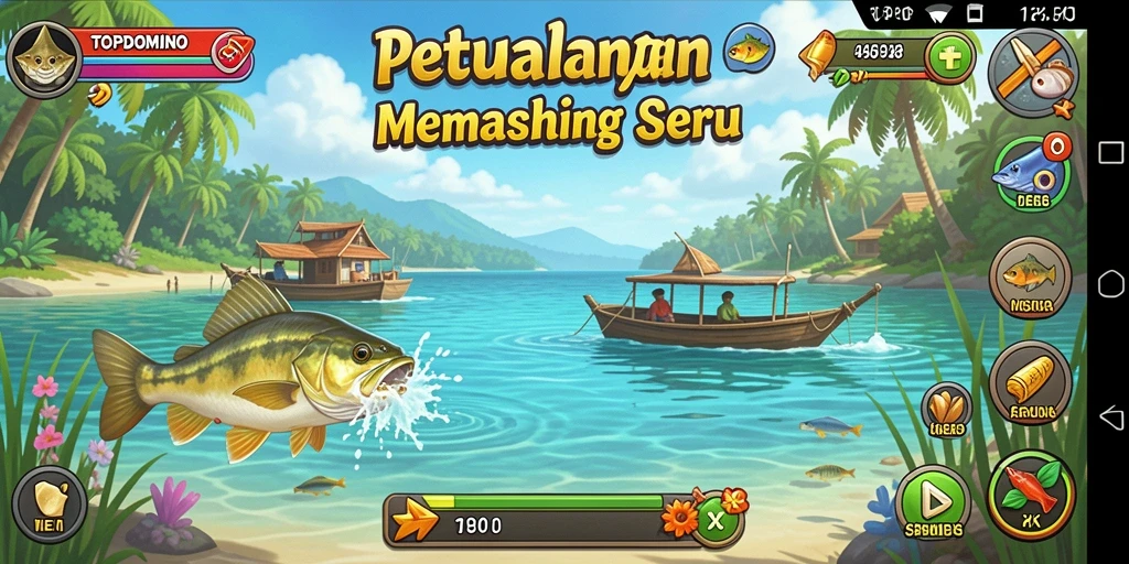 Tampilan gameplay TOPDOMINO dengan aksi memancing yang seru.