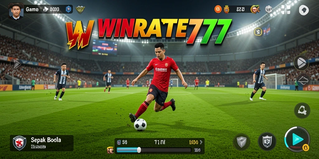 Tampilan utama gameplay WINRATE777 yang menampilkan momen seru sepak bola.